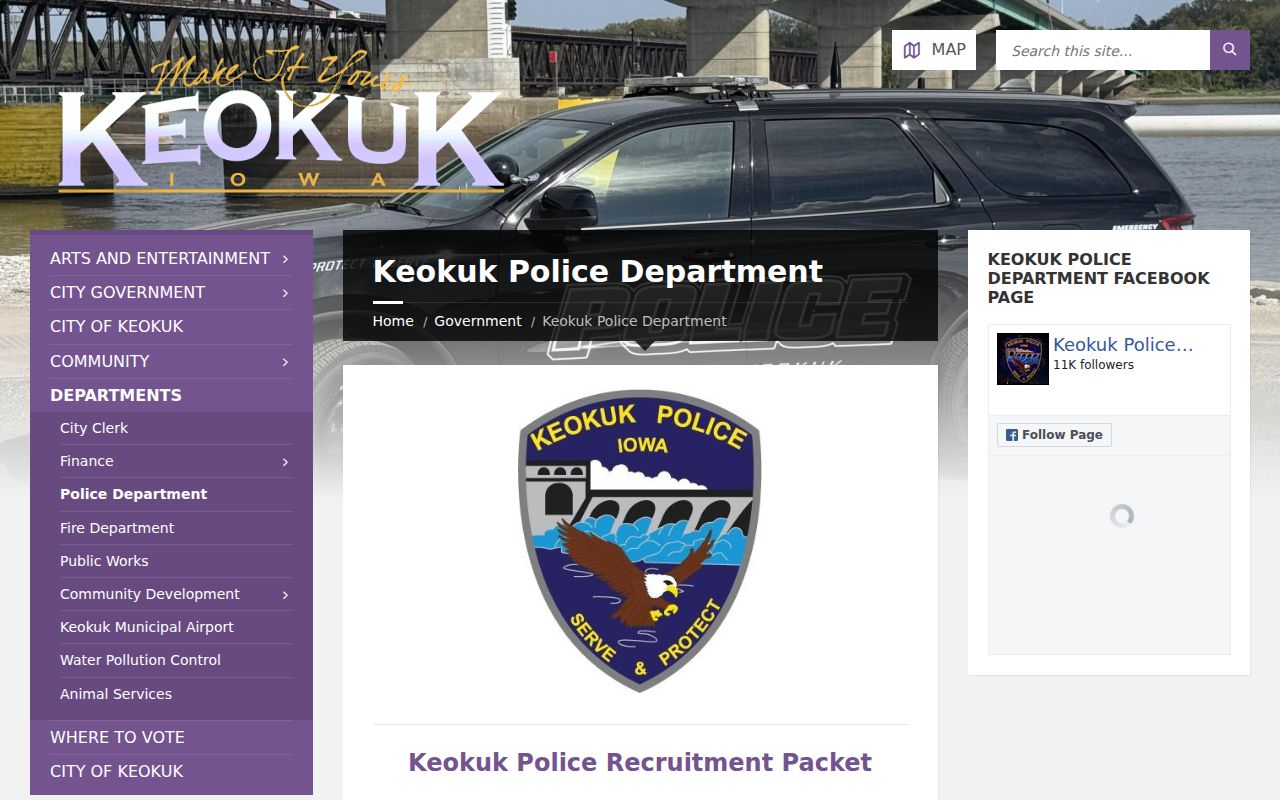 Keokuk criminal records contact page for the police department