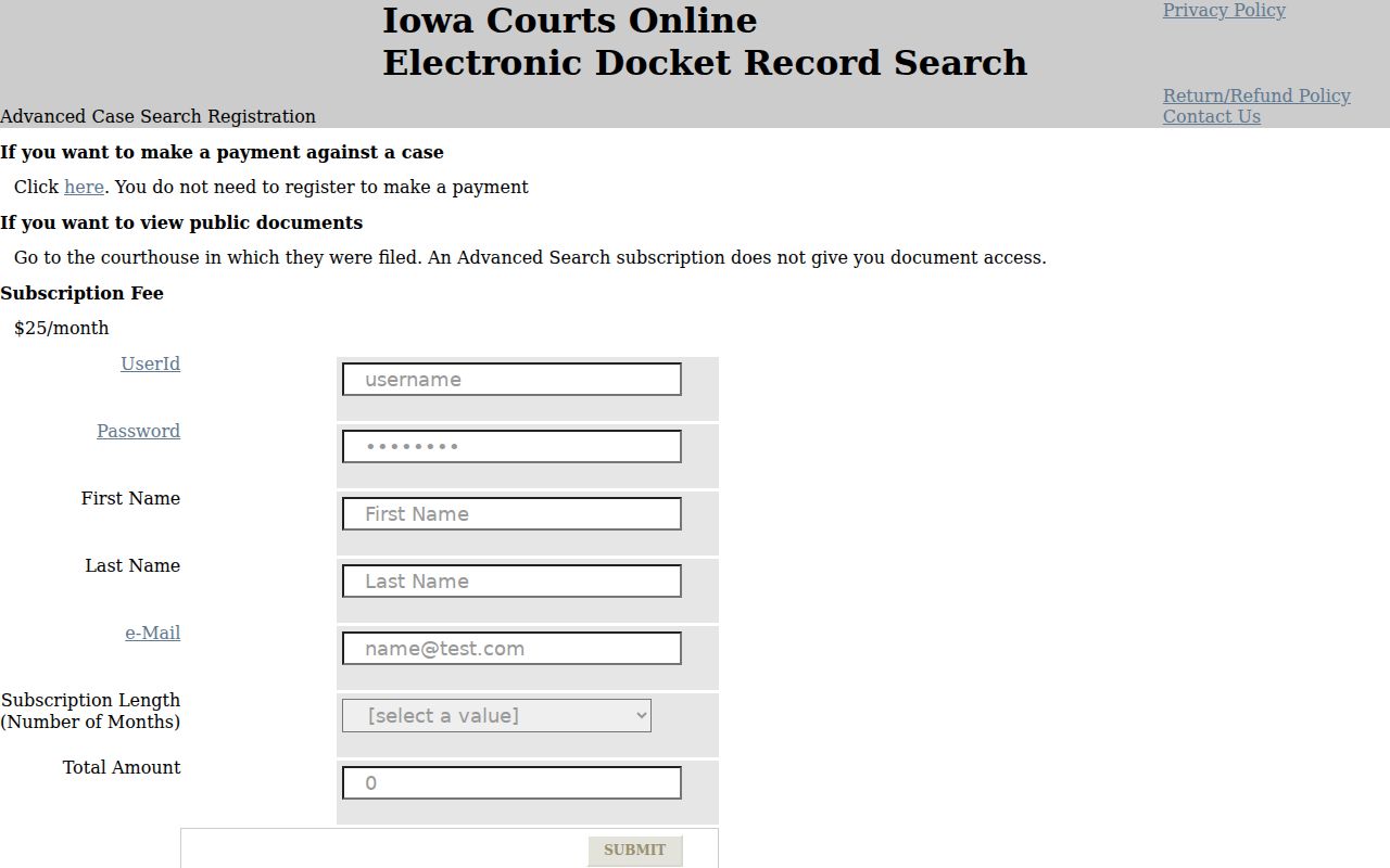 Lee County criminal court records Advanced Case Search registration