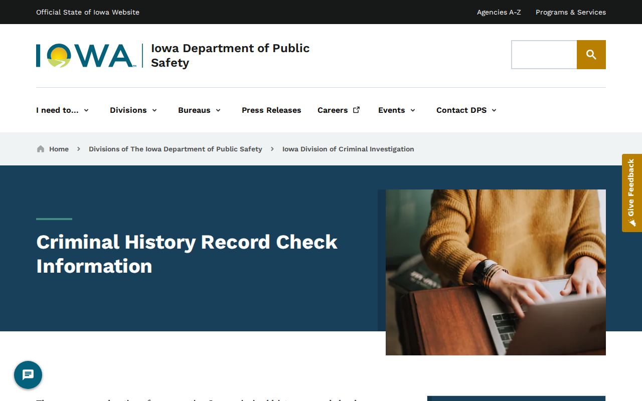 Lee County criminal history DCI record check page